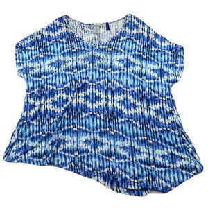 Catherines Womens Stretch Rayon SS V Neck Blue Abstract Uneven Blouse Shirt 1XWP